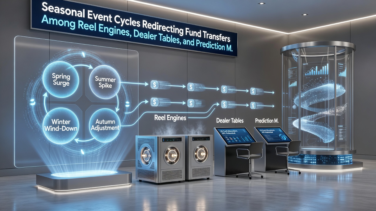 Detaillierte Ansicht von Transaktionsflüssen zwischen Walzenengines, Dealertischen und Prognosemärkten während saisonaler Events